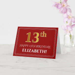 Elegante Imitate Gold Look "13." Geburtstag, Name  Karte