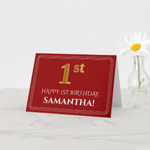 Elegante Imitate Gold Look "1." Geburtstag, Name ( Karte