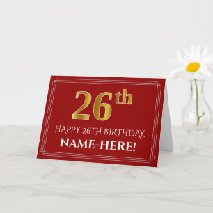 Elegante Imitate Gold Look "26. Geburtstag", Name Karte