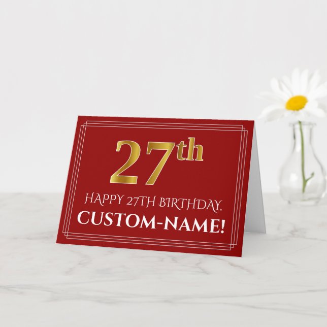 Elegante Imitate Gold Look "27. Geburtstag", Name  Karte (Kleine Pflanze)