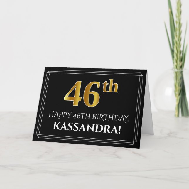 Elegante Imitate Gold Look "46. Geburtstag" + Name Karte (Vorderseite)