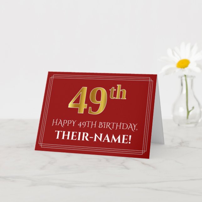 Elegante Imitate Gold Look "49. Geburtstag", Name  Karte (Kleine Pflanze)