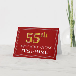 Elegante Imitate Gold Look "55." Geburtstag, Name  Karte