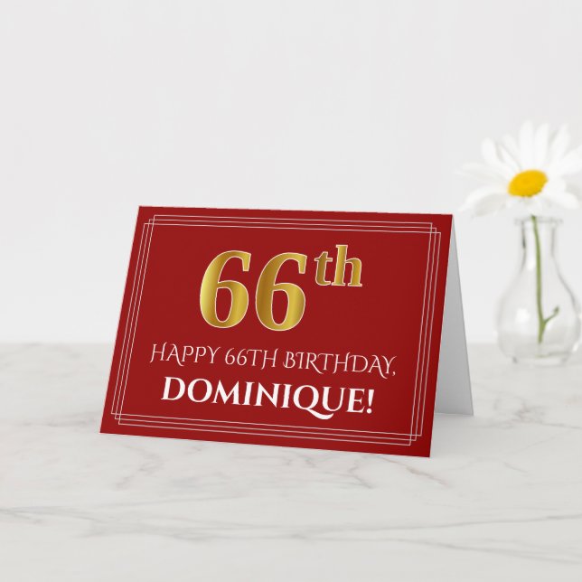 Elegante Imitate Gold Look "66. Geburtstag", Name  Karte (Kleine Pflanze)