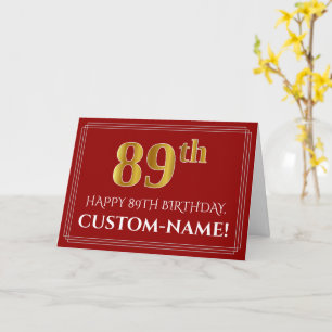 Elegante Imitate Gold Look "89. Geburtstag", Name  Karte