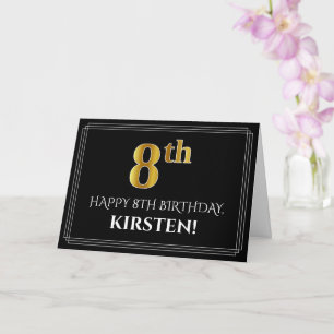 Elegante Imitate Gold Look "8th" Geburtstag + Name Karte