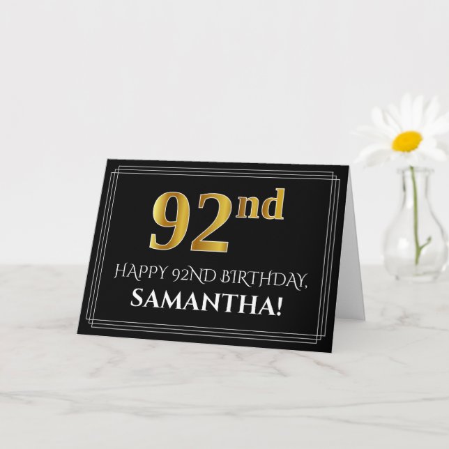 Elegante Imitate Gold Look "92." Geburtstag + Name Karte (Kleine Pflanze)