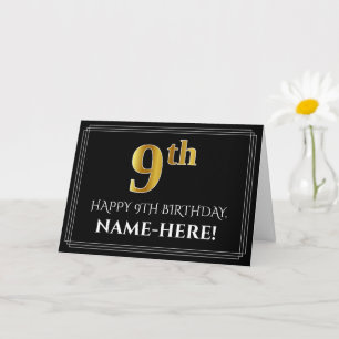 Elegante Imitate Gold Look "9th" Geburtstag + Name Karte