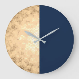 elegante Imitate Gold & Marineblau Große Wanduhr