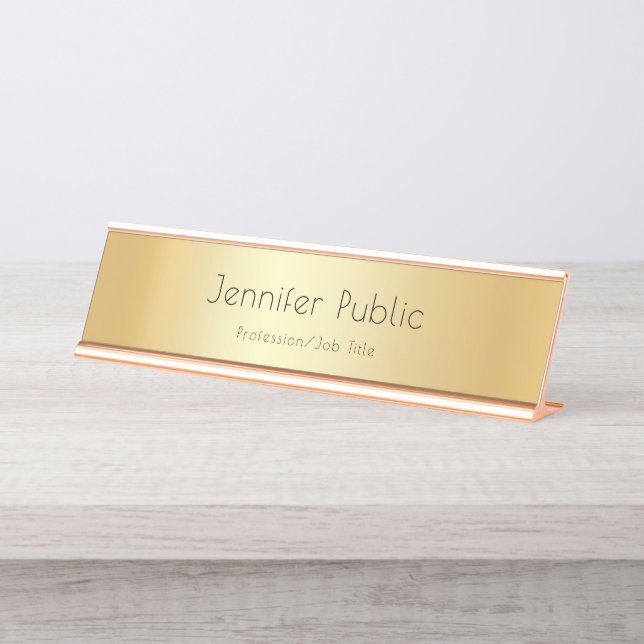 Elegante Imitate Gold Moderne Vorlage Beruflich Schreibtischnamensplakette (Vorderseite )