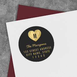 Elegante Imitate Gold Monogram Heart Family Adress Runder Aufkleber