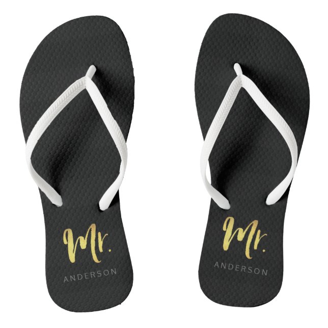 Elegante Imitate Gold Name Mr. Black Stripes Flip Flops (Fußbett)