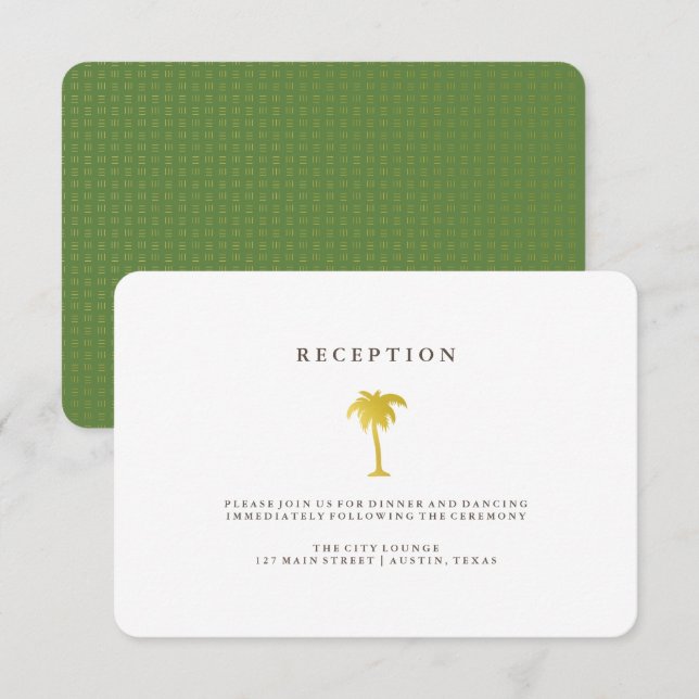 Elegante Imitate Gold Palm Tree Empfang | Grün Einladung (Vorne/Hinten)