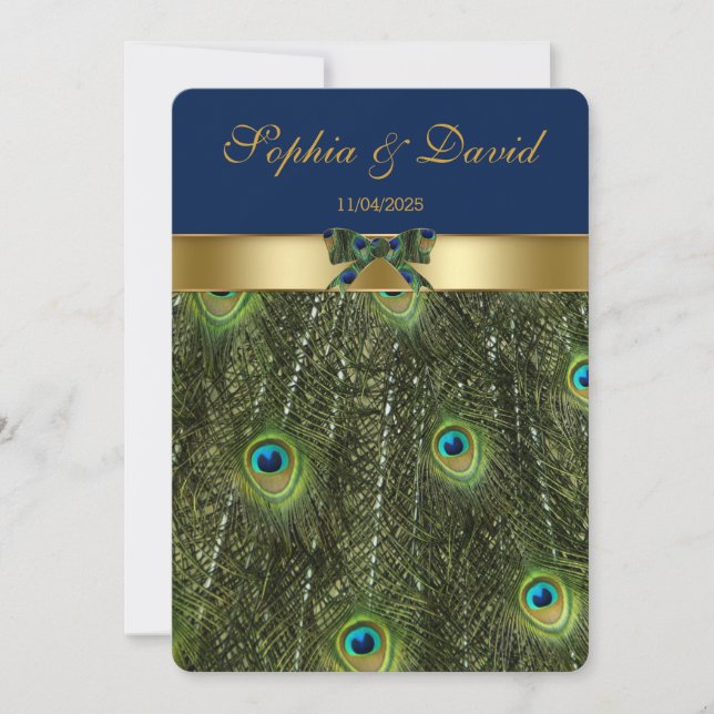 Elegante Imitate Gold Peacock Wedding Monogram Einladung (Vorderseite)