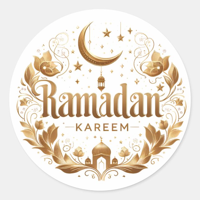 Elegante Imitate Gold Ramadan Kareem Mubarak Runder Aufkleber (Vorderseite)
