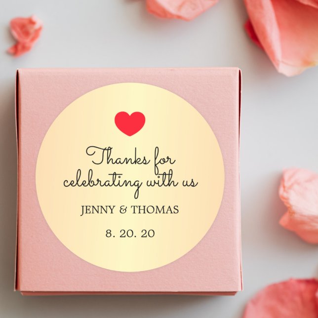 Elegante Imitate Gold Red Heart Wedding Vielen Dan Runder Aufkleber (Von Creator hochgeladen)