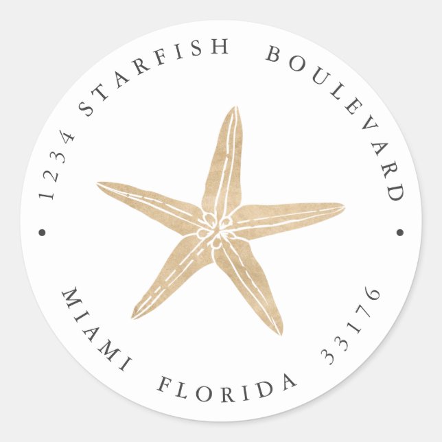 Elegante IMITATE GOLD Starfish Rücksendeadresse Runder Aufkleber (Vorderseite)