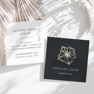 Elegante Imitate Gold Tropical Hibiskus Blume Quadratische Visitenkarte