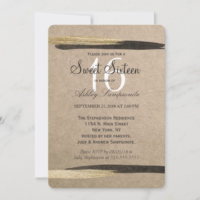 Elegante Imitate Gold und Schwarze Farbstiche Einladung (Vorderseite)