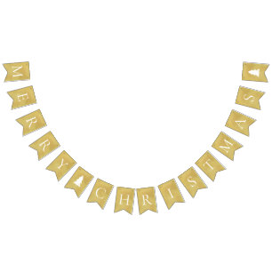 Elegante Imitate Gold Weißes Frohe Weihnachten Wimpelkette