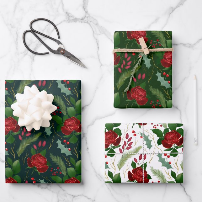 Elegante Imitate Goldbarren-Rose Pinienbeeren Geschenkpapier Set (Vorderseite)