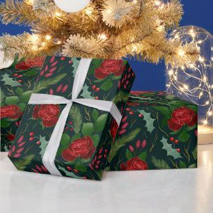 Elegante Imitate goldene Aquarellfarben Rose Kiefe Geschenkpapier