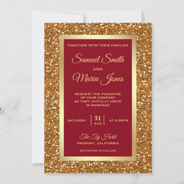 Elegante Imitate Goldene Foil Glitzer Einladung (Vorderseite)