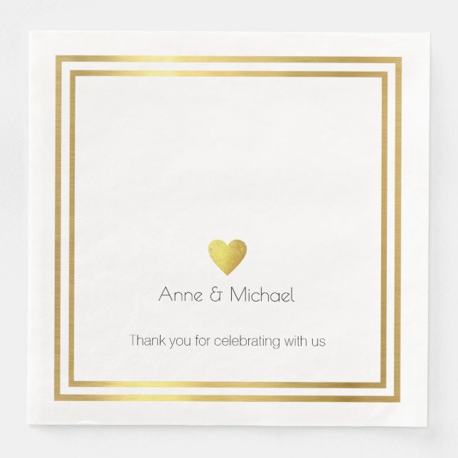 Elegante Imitate Goldene Liebe Hochzeit Serviette (Vorderseite)