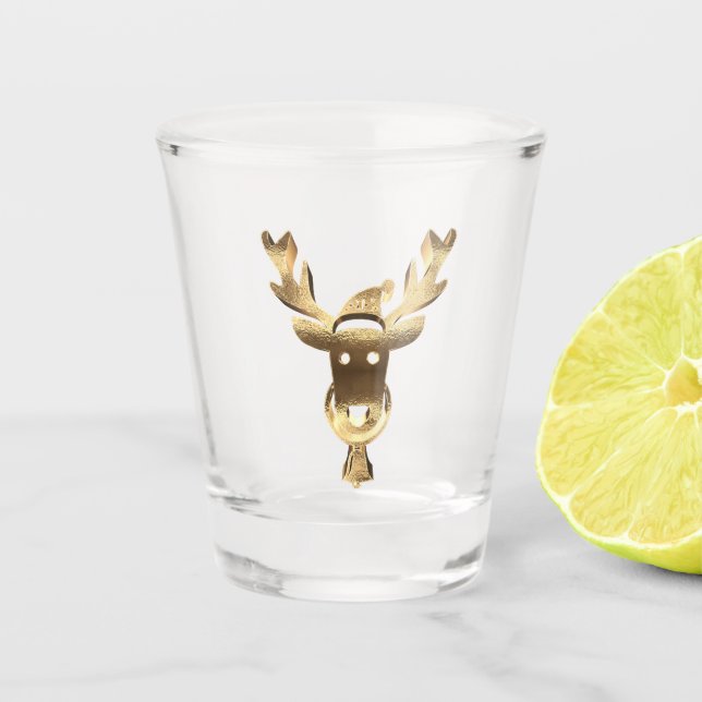 Elegante Imitate Goldene Rentier Weihnachtsmannmüt Schnapsglas (Vorderseite)