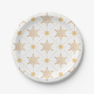 Elegante Imitate Goldene Schneeflocken Weihnachtsf Pappteller