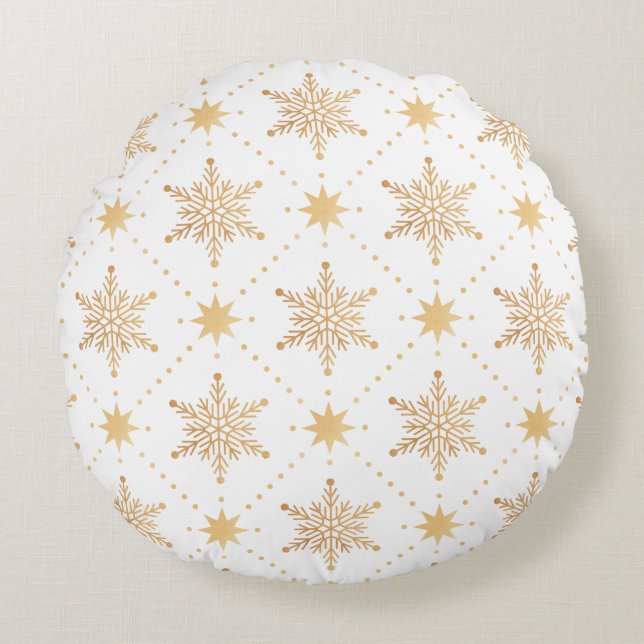 Elegante Imitate Goldene Schneeflocken Weihnachtsf Rundes Kissen (Vorderseite)