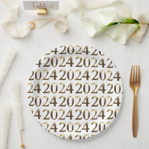 Elegante Imitate Goldene Zahlen Glücklich Neues Ja Pappteller