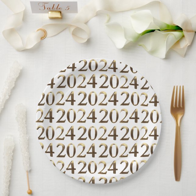 Elegante Imitate Goldene Zahlen Glücklich Neues Ja Pappteller (Hochzeit)