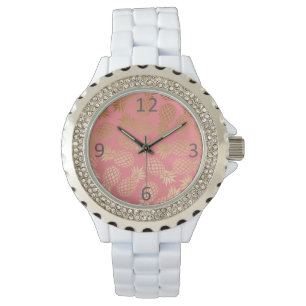 elegante Imitate goldenes tropisches Ananas-Muster Armbanduhr