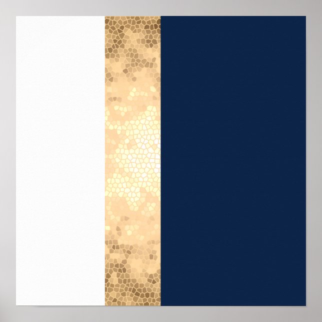 elegante Imitate, goldgelb, blau, weiße Streifen Poster (Vorne)
