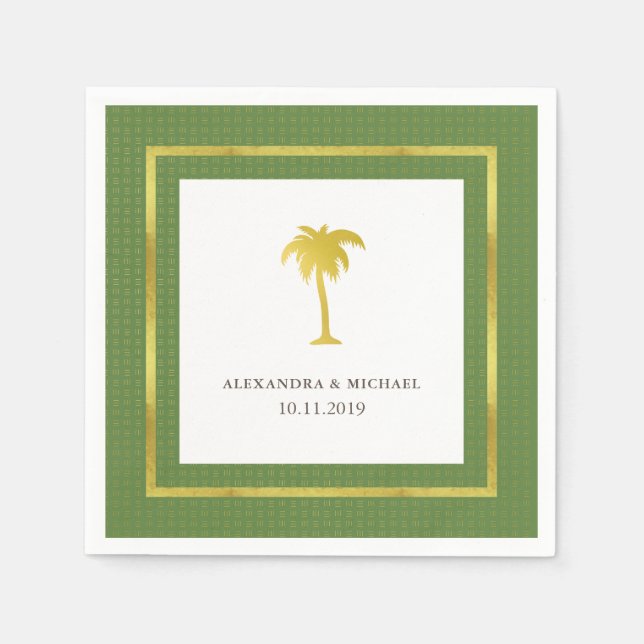 Elegante Imitate Goldmedaille Tree Wedding | Grün Serviette (Vorderseite)
