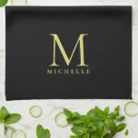 Elegante Imitate Goldmonogramm-Namensvorlage schwa Geschirrtuch<br><div class="desc">Benutzerdefiniertes Hochladen Fügen Sie Ihren Foto oder Logo Text Elegant Moderne Niedliche Küche & Dining / Tisch & Küche Linens/ Initial Name Personalisiert Vorlage Schwarz Gold Monogram Küchentücher.</div>