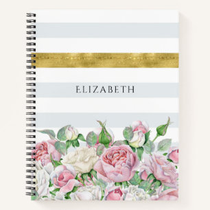 Elegante IMITATE Goldrand mit rosa Rosen und Namen Notizbuch
