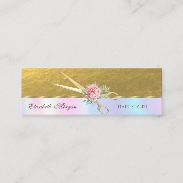 Elegante Imitate Goldscheren, Rose, Holografie Mini Visitenkarte (Vorderseite)