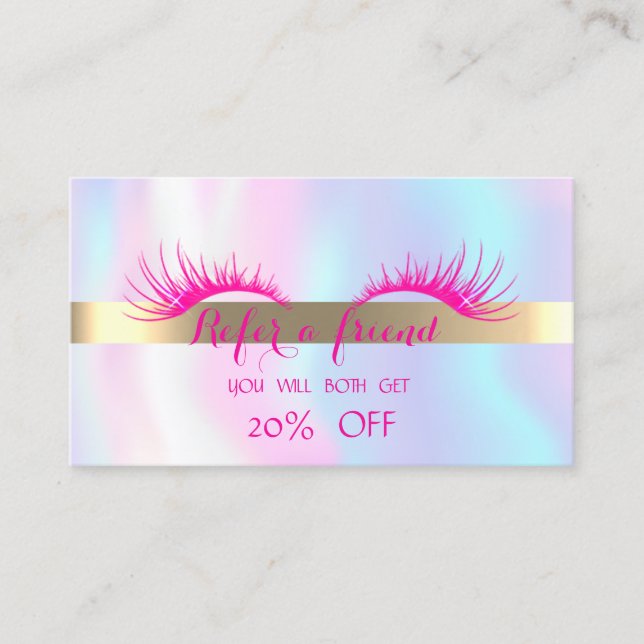 Elegante Imitate Lashes Holographic Referrer Card Empfehlungskarte (Vorderseite)