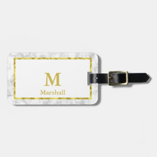 Elegante Imitate Marmorbord Goldname mit Monogramm Gepäckanhänger