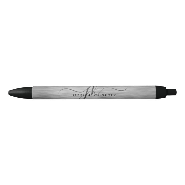 Elegante Imitate Metallisches Silver Gray Script M Kugelschreiber (Vorderseite)