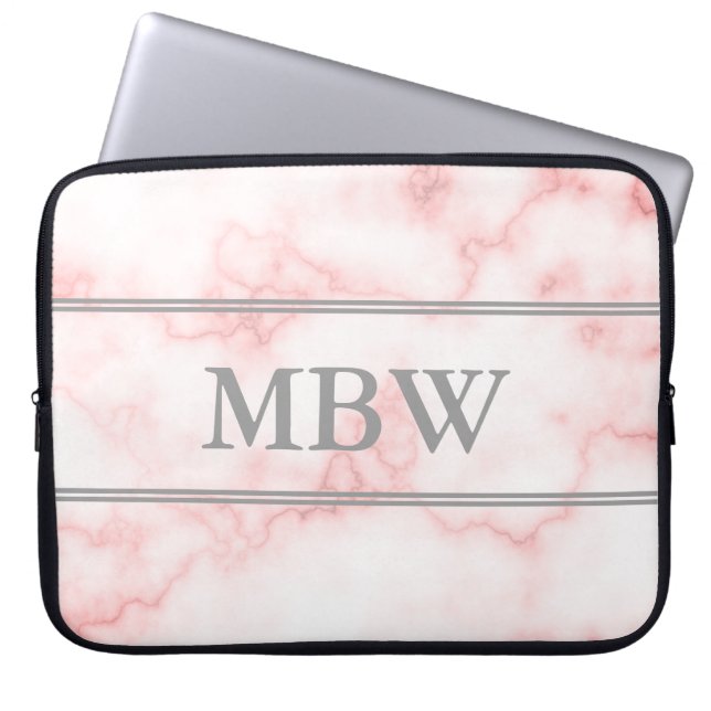 Elegante Imitate Rosa Marmormonografie Laptopschutzhülle (Vorderseite)