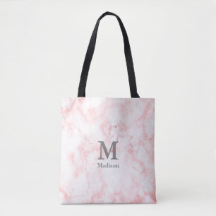 Elegante Imitate Rosa Marmorrot Grau Monogramm Tex Tasche