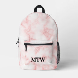 Elegante Imitate rosa Marmorschwarze Monogramm-Vor Bedruckter Rucksack