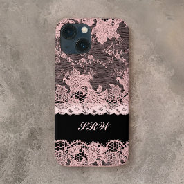 Elegante Imitate Rosa Spitzen und Schwarz Case-Mate iPhone Hülle