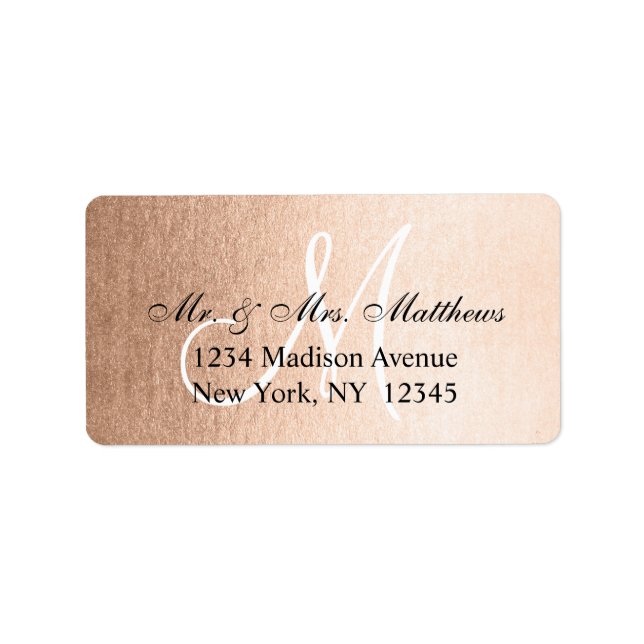 Elegante Imitate Rose Gold Black Monogram Wedding Adressaufkleber (Vorne)