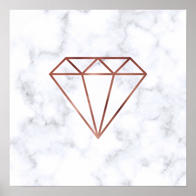 elegante Imitate Rose Gold Diamant weißer Marmor Poster (Vorne)