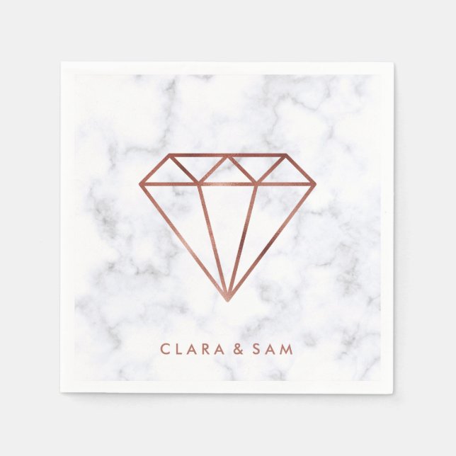 elegante Imitate Rose Gold Diamant weißer Marmor Serviette (Vorderseite)
