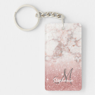 Elegante Imitate Rose Gold Glitzer Weißer Marmor  Schlüsselanhänger